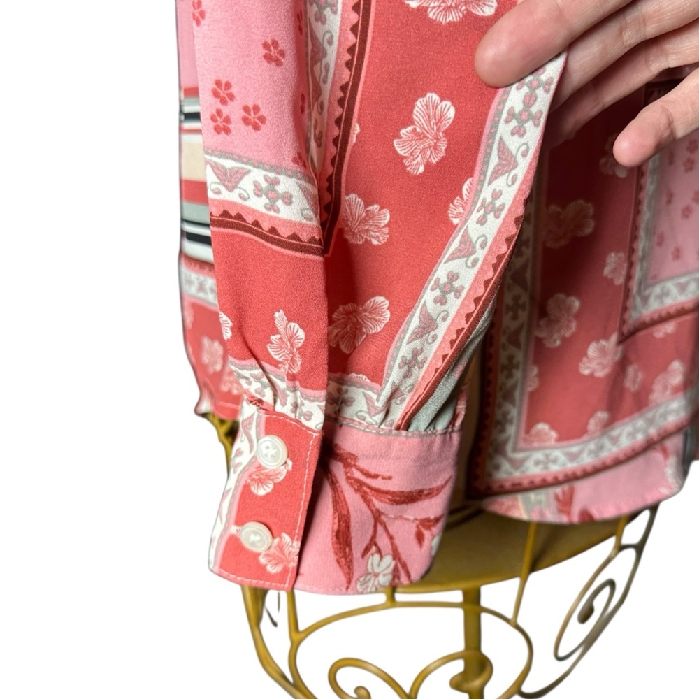 Talbots Tie Neck Top Rose Patchwork Pattern Long … - image 6